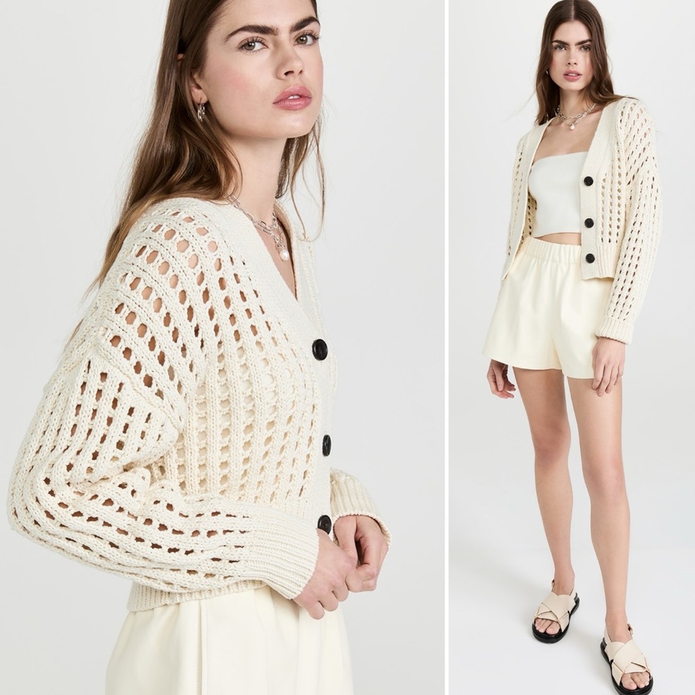 NWT ALC Drew Cardigan Open Knit in Ivory Beige Size L